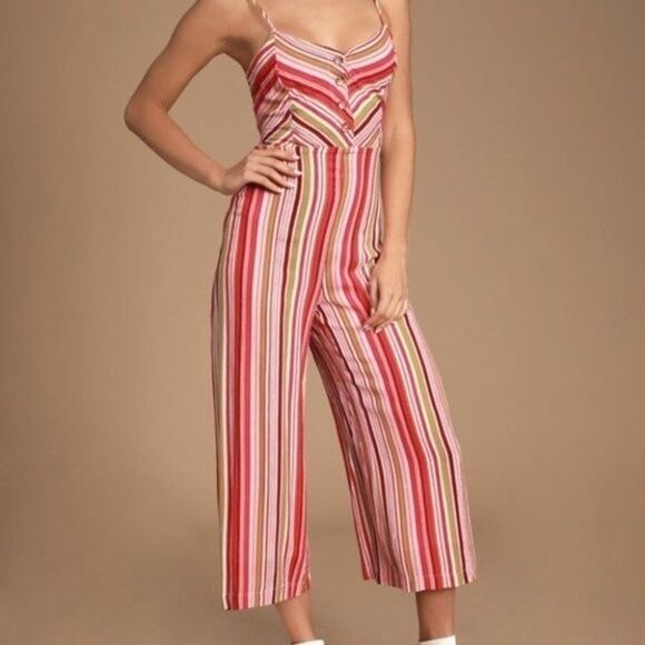 Lulu's Stripe Tie-Back Culotte Jumpsuit size Medium - Picture 1 of 12